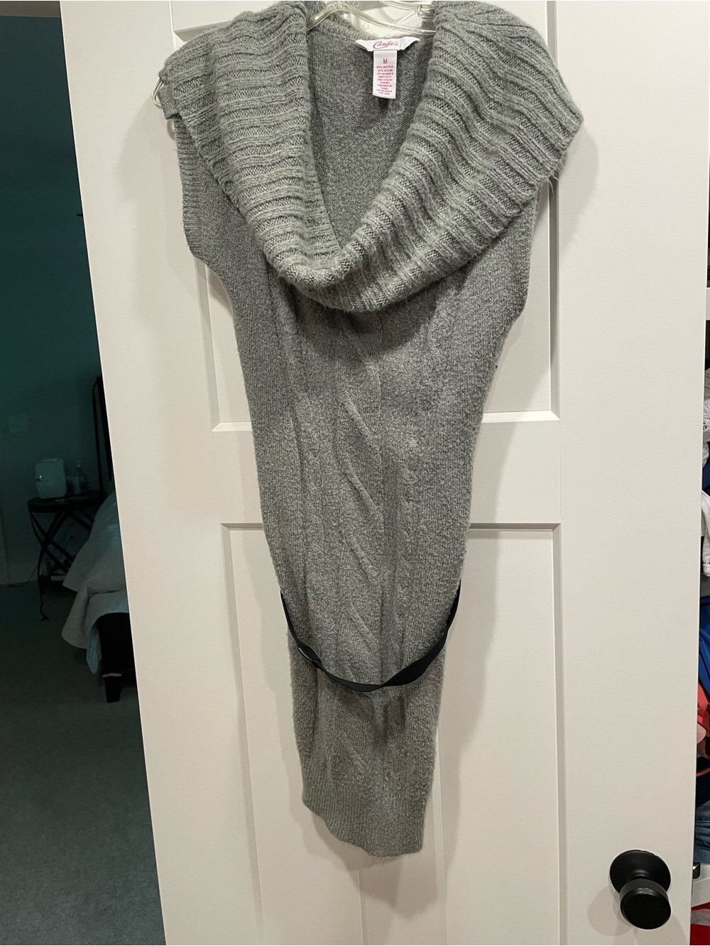 Candie's Light Gray Ribbed Cowl Neck Sleeveless Sweater Dress